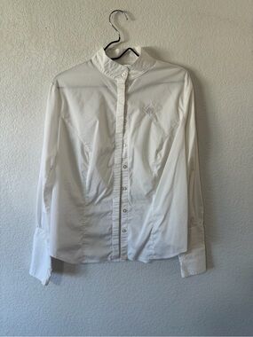 Arista Womens White Band Collar Show Shirt Size Xlarge